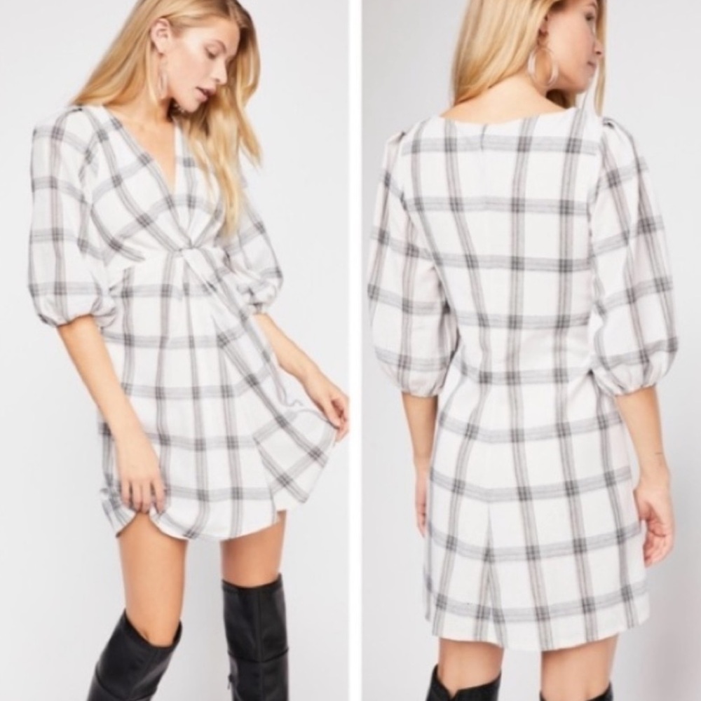 NEW | Free People Plaid Puff Sleeve Mini Dress
